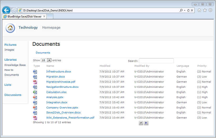 View SharePoint Export in Browser